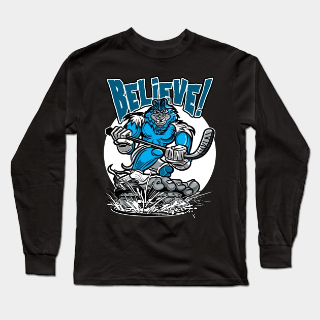 Believe Bigfoot Hockey Player Mascot Long Sleeve T-Shirt by eShirtLabs